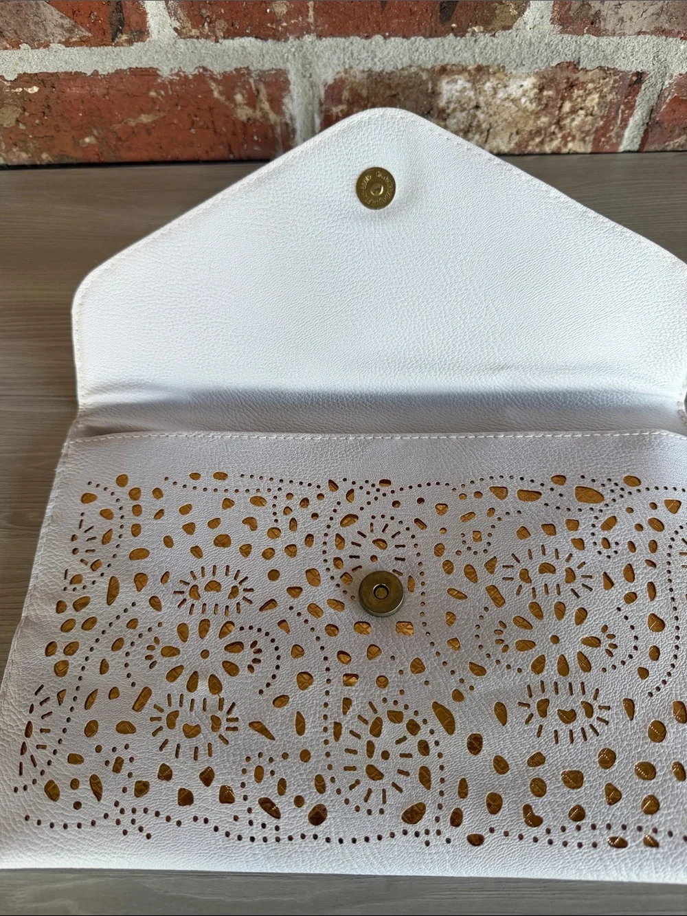 White & Gold Laser-Cut Envelope Clutch